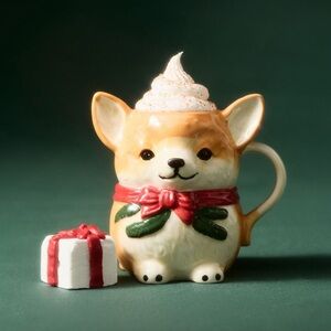 NWT Anthropologie Corgi Mug with Red and Yellow Accents